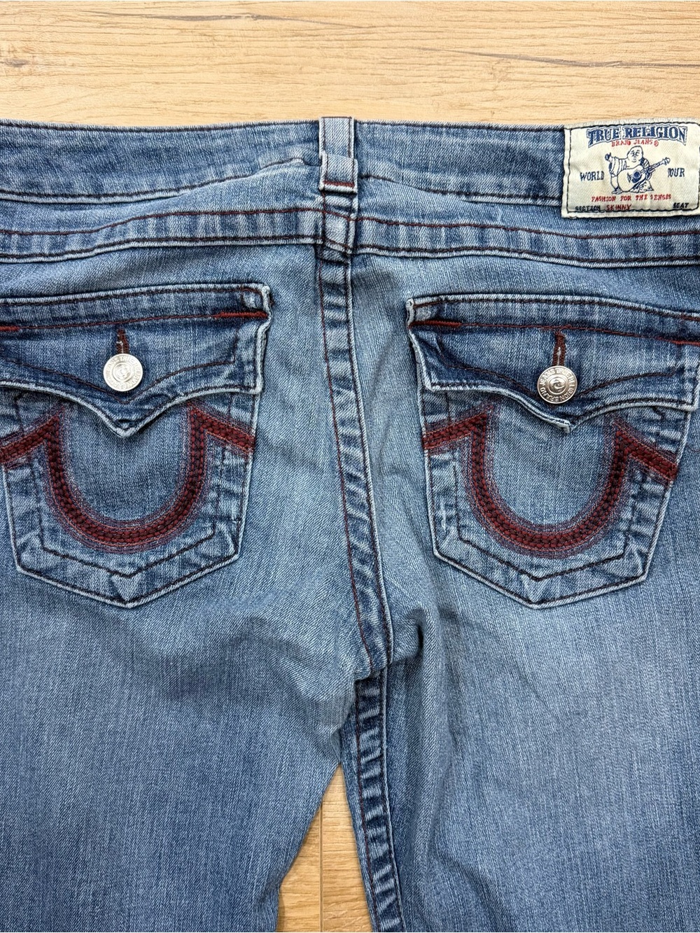 True Religion Misty Skinny Jeans Womens 30 Made in USA Red Thick Stitch Low Rise